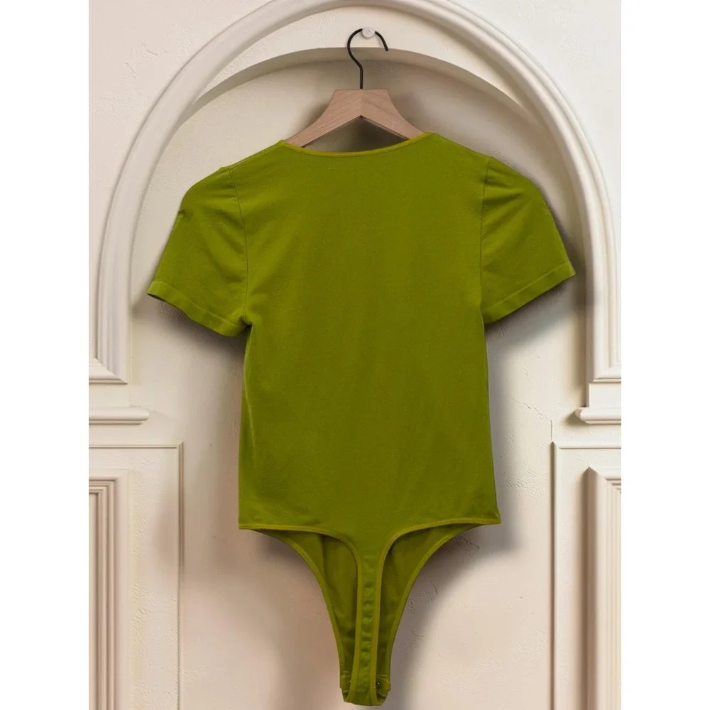 Free People Intimately Clean Lines Short Sleeve Bodice Chartreuse M/L